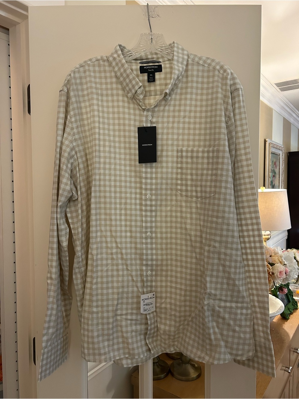 Nordstrom Men’s Beige and White Gingham Button-Down Shirt